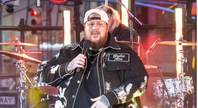 Jelly Roll performs on stage during 2024 New Year's celebration on Times Square in New York on December 31^ 2023.