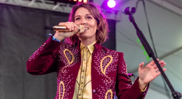 Brandi Carlile performs with the Highwomen at The Newport Folk Festival in Rhode Island. Newport^ Rhode Island^ USA - July 26^2019