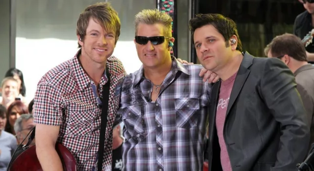 Guitarist Joe Don Rooney^ singer Gary Levox and bassist Jay DeMarcus of Rascal Flatts perform on NBC's Today Show in Rockefeller Plaza on June 11^ 2010 in New York City.