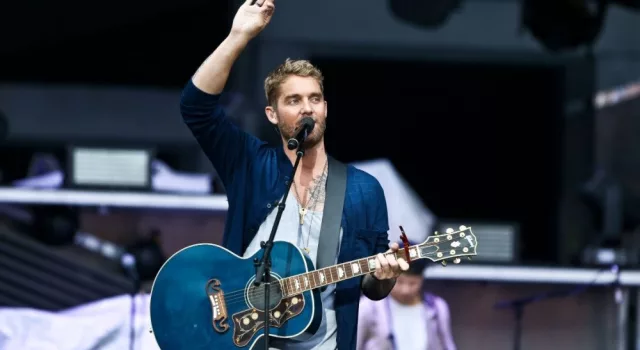Brett Young performs during the You Look Good World Tour at Northwell Health at Jones Beach Theatre on July 14^ 2017 in Wantagh^ New York.