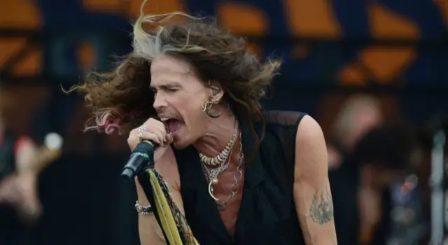 Aerosmith^ with lead singer Steven Tyler^ performs at the 2018 New Orleans Jazz and Heritage Festival. New Orleans^ LA - May 5^ 2018