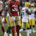 San Francisco 49ers running back Raheem Mostert celebrates after a long run against the Green Bay Packers during the first half of the NFL NFC Championship football game Sunday, Jan. 19, 2020, in Santa Clara, Calif. (AP Photo/Marcio Jose Sanchez)