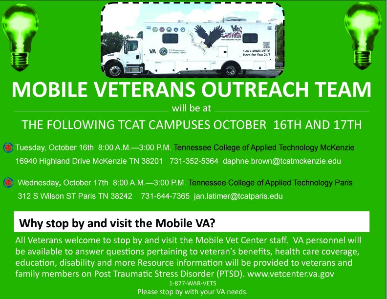 Mobile VA Outreach Team To Be In Paris, McKenzie Next Week WENKWTPR
