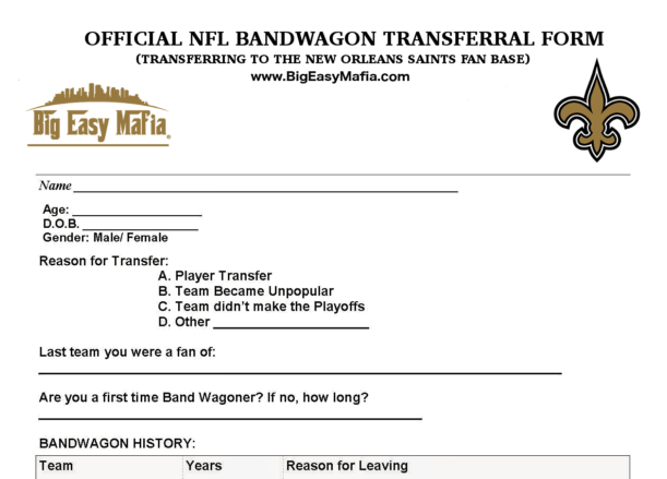 Nfl Bandwagon Form - Fill Online, Printable, Fillable, Blank