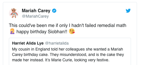 Mariah Carey tweets about cake