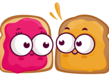 Cartoon slices of bread with peanut butter and jelly