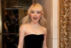 Sabrina Carpenter wearing dress by Oscar de la Renta for Burberry departs for the 2024 Met Gala on a theme 'The Garden of Time' from The Pierre Hotel in New York on May 6^ 2024.