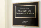 A sign at the entrance to a House Oversight Committee hearing room in Washington^ DC on July 18^ 2017. The House of Representatives is the lower chamber of the US Congress.