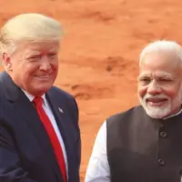 President Donald Trump Indian President Ram Nath Kovind during a ceremonial at the presidential palace NEW DELHI^ INDIA - February 25^ 2020