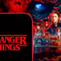 phone 11 pro with the Stranger Things logo. Stranger Things is an American web series of suspense and science.