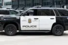 Minneapolis Police car in downtown Minneapolis^ Minnesota^ MN USA^ May 5^ 2023.