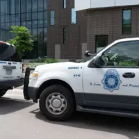 Law Enforcement Downtown Denver^ Denver Police Department cars parked Denver^ Colorado^ United States - 5.17.2023