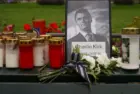 Makeshift memorial for Charlie Kirk at the Embassy of the United States of America on Pariser Platz in Berlin Berlin^ Germany - September 12^ 2025