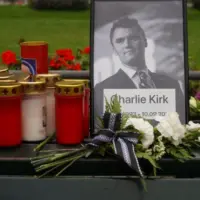 Makeshift memorial for Charlie Kirk at the Embassy of the United States of America on Pariser Platz in Berlin Berlin^ Germany - September 12^ 2025