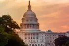 View of Capitol Hill in Washington DC in summer at sunset
