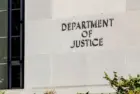 Sign of United States Department of Justice(DOJ) on their headquarters building in Washington^ D.C. USA. Washington D.C.^ USA - March 1^ 2020: