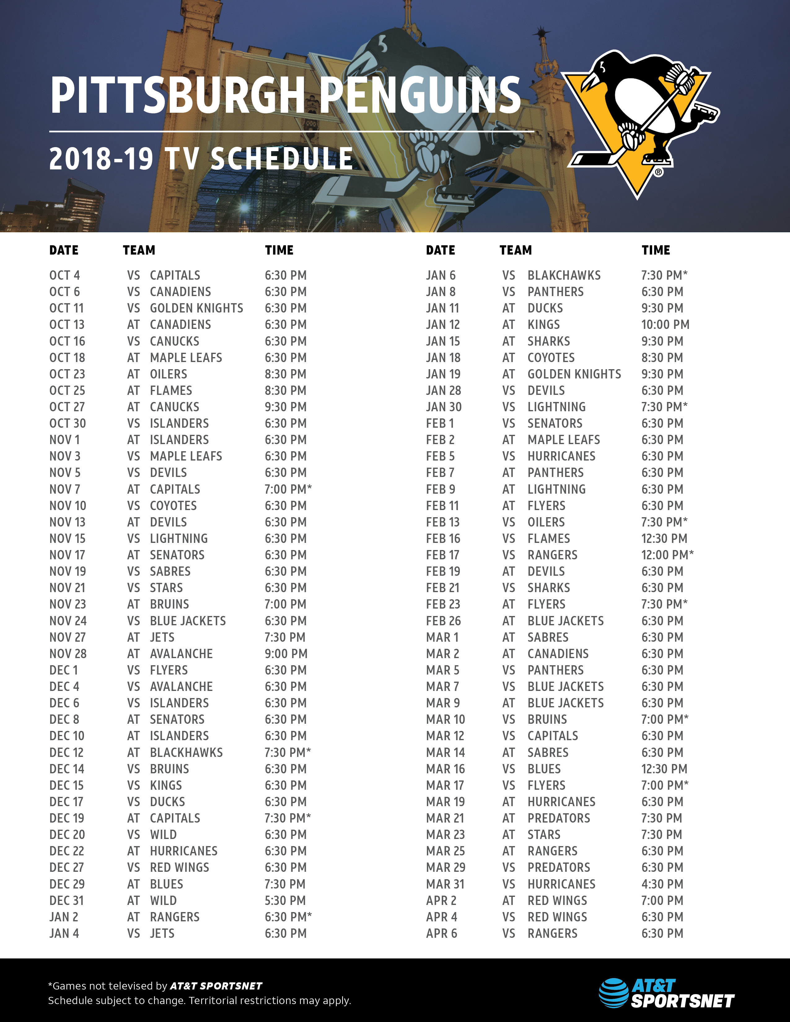 Penguins Printable Schedule 202424 Loni Marcela