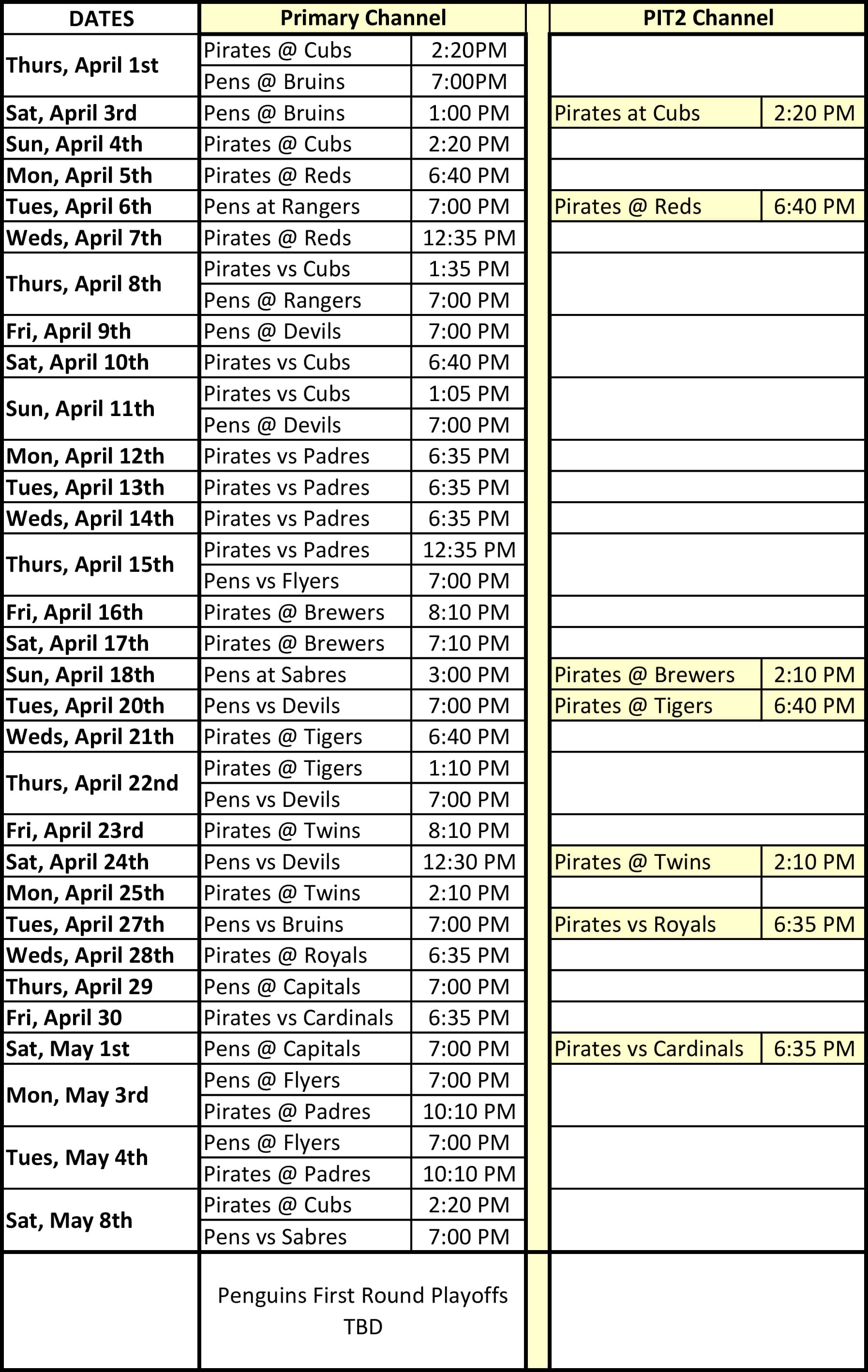 2021 BUCS AND PUCKS GAME SCHEDULE