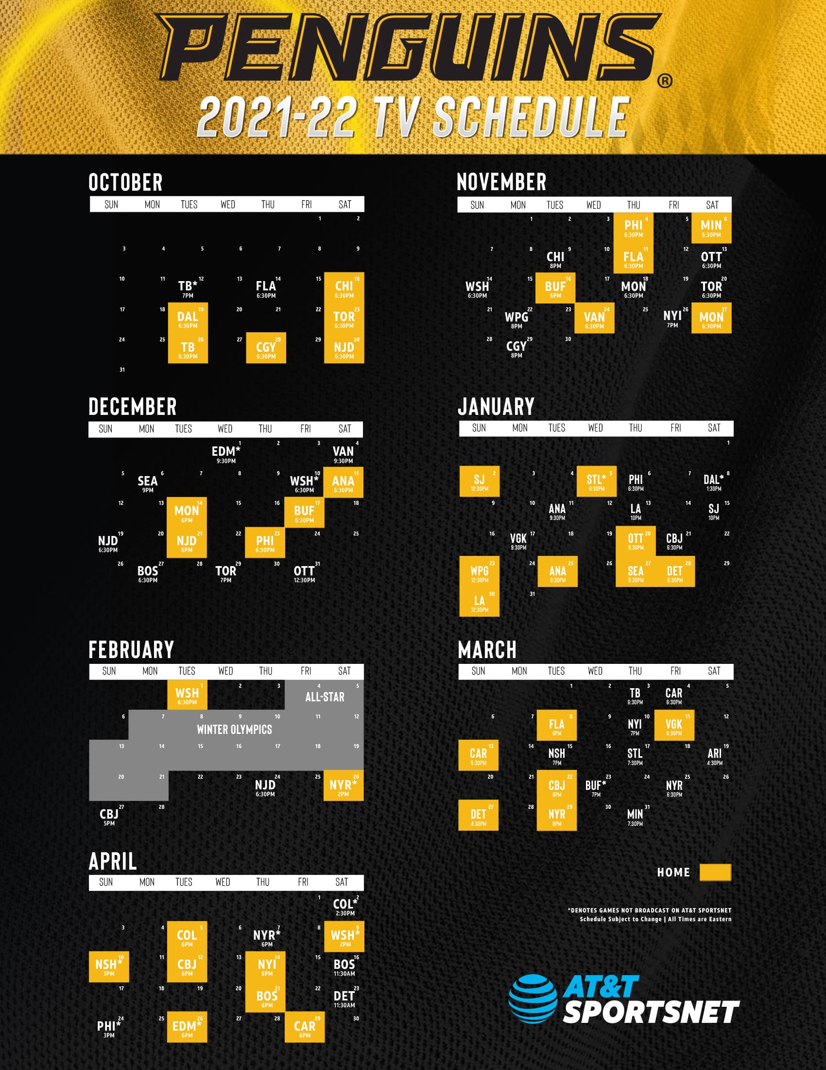 Penguins Schedule 2022 Penguins Schedule | At&T Sportsnet