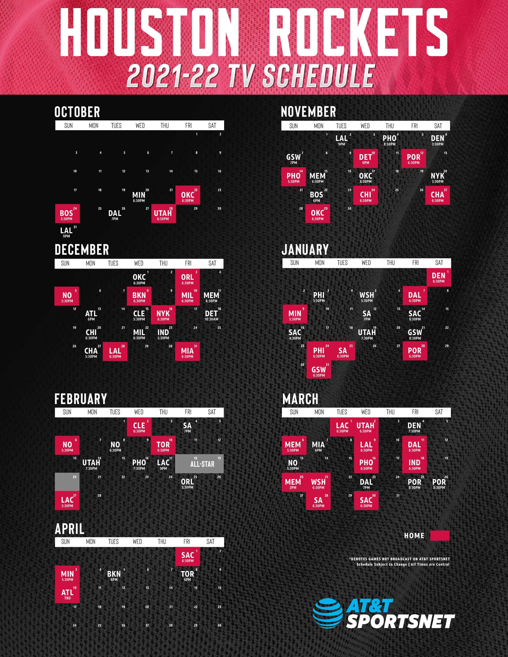 Rockets Schedule 2022 Rockets Schedule | At&T Sportsnet.