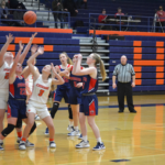 Lady-Cougars-Fight-for-Rebound: Brianna Dennis and Addy Bratcher (#3) go for a rebound in a January 8th loss to Edmonson County. 