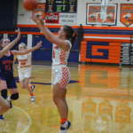 Aryssa-Riggs-Three: Sophomore Aryssa Riggs shoots a three in a January 8th loss to Edmonson County. 