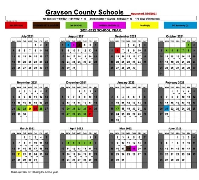 Grayson Co. Schools 20212022 school calendar K105