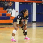 img_0476: Karla Childress awaits the Daviess County serve. 