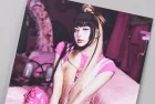 BlackPink BORN PINK 2nd Album collectible photo card with LISA on grey.