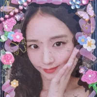 Photocard of girl group singer Kim Ji Soo or Jisoo of Blackpink. photocard of Jisoo blackpink isolated on blue background.