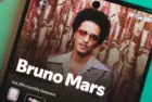 A smartphone displaying Bruno Mars's artist profile on Spotify. January 5^ 2025