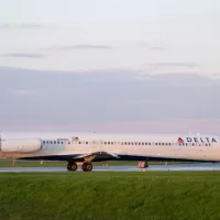 Delta airlines airplane landing / taking off from runway tarmac. Toronto Pearson Airport^ Canada - May 15 2019