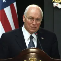 United States Vice President Dick Cheney speaks after a meeting with Georgian President Mikhail Saakashvili at the presidential palace in Tbilisi^ Georgia^ on Thursday^ August 4^ 2008.