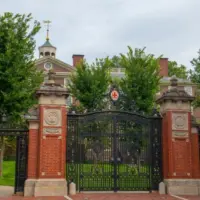 Van Wickle Gates is the main entrance to Brown University main campus on Prospect Street at College Street on College Hill in city of Providence^ Rhode Island RI^ USA.