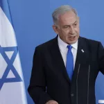 Israeli Prime Minister Benjamin Netanyahu speaks to the media following talks at the Chancellery on March 16^ 2023 in Berlin^ Germany.