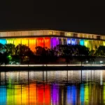 The Kennedy Center is illuminated in a rainbow of colors in recognition of the upcoming Kennedy Center Honors. Washington^ DC / USA - November 19^ 2019