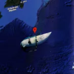 Missing Titanic submarine OceanGate place of disappearance on map. Selective focus on map.