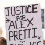 People protest the ICE killing of Alex Pretti in front of the downtown Federal Building. Los Angeles^ California^ USA - January 25^ 2026