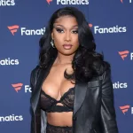 Megan Thee Stallion arrives for Michael Rubin's 2022 Fanatics Super Bowl Party on February 12^ 2022 in Culver City^ CA