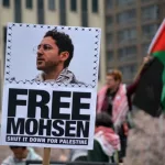 Rally for student activist Mohsen Mahdawi following his arrest by ICE agents across from the ICE Manhattan headquarters. NEW YORK^ NEW YORK USA - April 15^ 2025