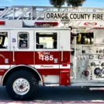 Orange County Fire Authority paramedic truck parked alongside the road. Seal Beach^ California USA SEAL BEACH CALIFORNIA - FEB. 27^ 2022