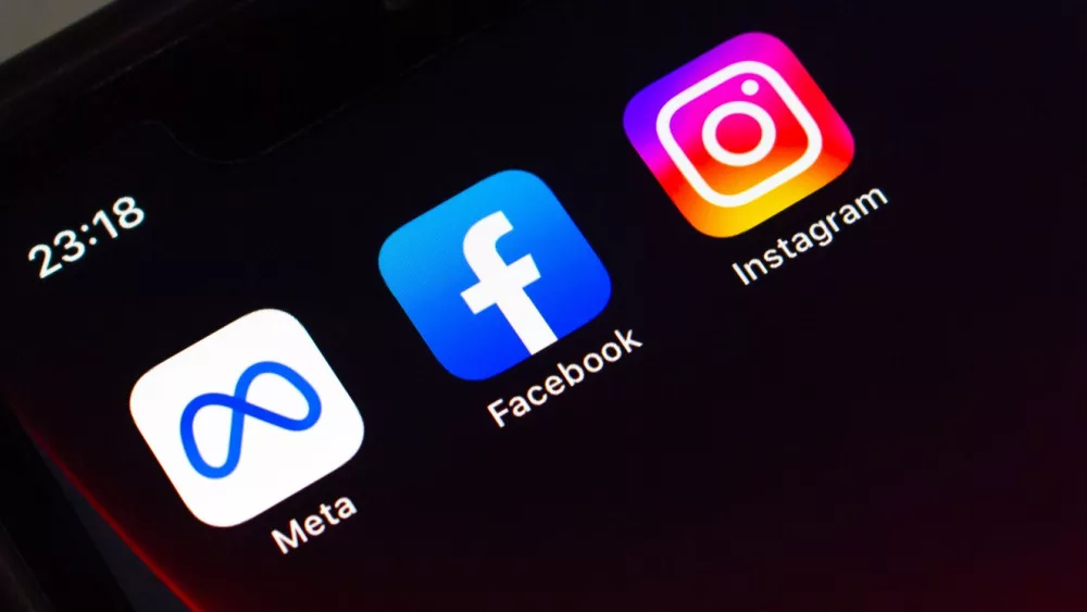 Closeup icons of Meta Platforms^ Inc.^ Facebook and Instagram seen in an iPhone screen.