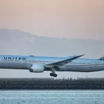 South San Francisco^ CA USA 12-05-2021 United Airlines Boeing 787 Dreamliner Arriving at SFO