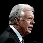 Former United States President James Carter addresses the 1992 Democratic Nominating Convention from the center stage at Madison Square Garden. NEW YORK^ NEW YORK^ USA - JULY 14^ 1992