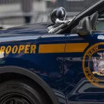 New York State Police Car. Emblem on Door of Trooper Car Manhattan^ New York^USA - November 11. 2019