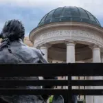 The George Washington University Foggy Bottom Campus is seen in Washington^ DC^ on May 23^ 2025. The University has been a part of the Foggy Bottom neighborhood since 1912.
