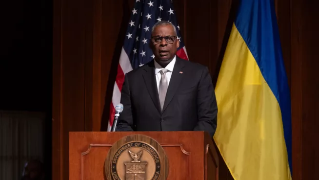 U.S. Secretary of Defense Lloyd Austin during his speech at Ukraine Defense Industrial Base Conference Washington DC^ USA^ Dec 06 2023. USA