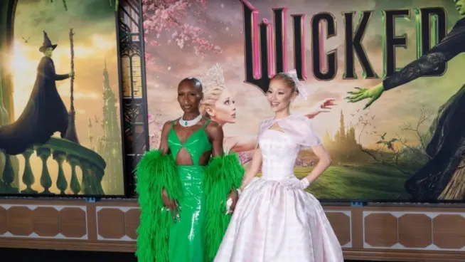 LOS ANGELES^ CA. Cynthia Erivo and Ariana Grande at the premiere for Wicked at the Dorothy Chandler Pavilion. November 09^ 2024