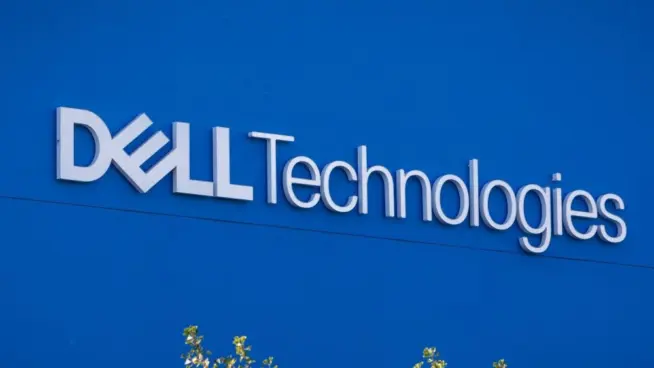 Closeup of DELL Technologies logo sign on the company headquarters office building in Silicon Valley^ SF Bay Area. Santa Clara^ California US - September 21^ 2024