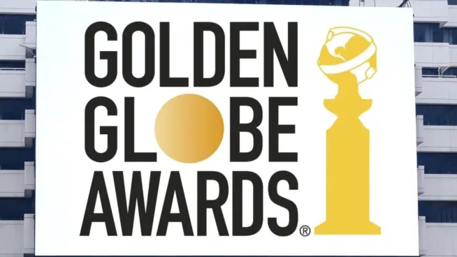 The Golden globe awards logo seen on billboard. Golden globe awards honored the best in film and American television^ as chosen by the Hollywood Foreign Press Association Jakarta - November 27^2023